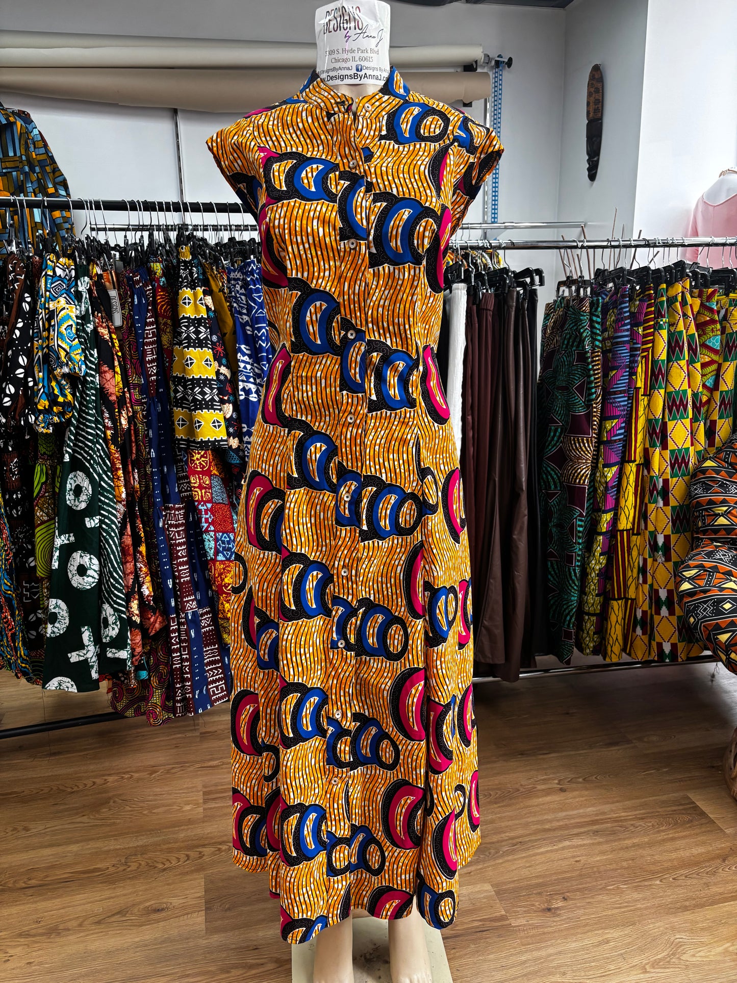 Sleeveless High Collar Button Down Dress / Duster LONG