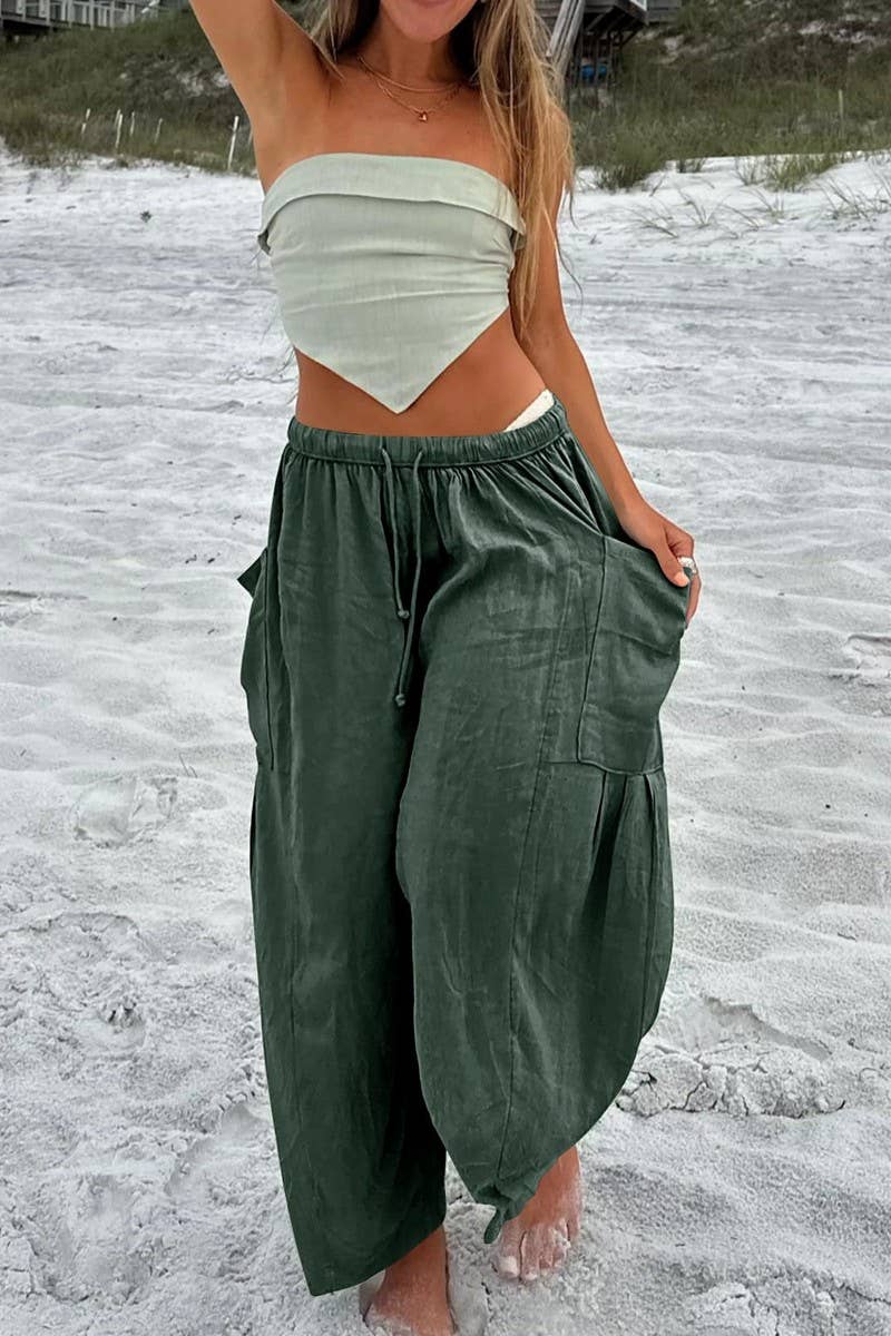 LOOSE CASUAL COTTON AND LINEN TROUSERS