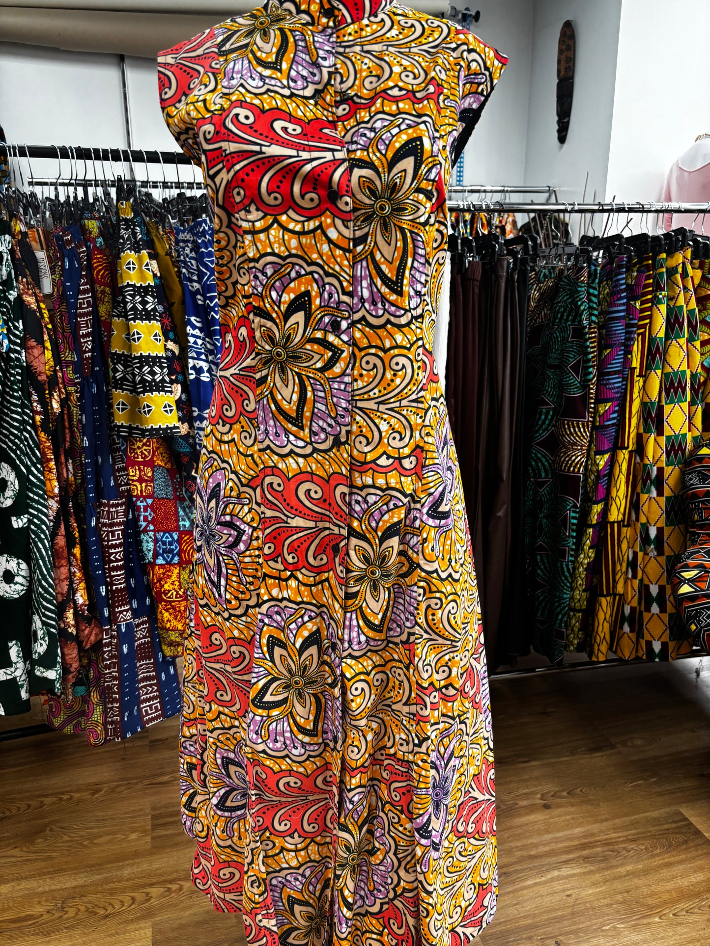 Sleeveless High Collar Button Down Dress / Duster LONG