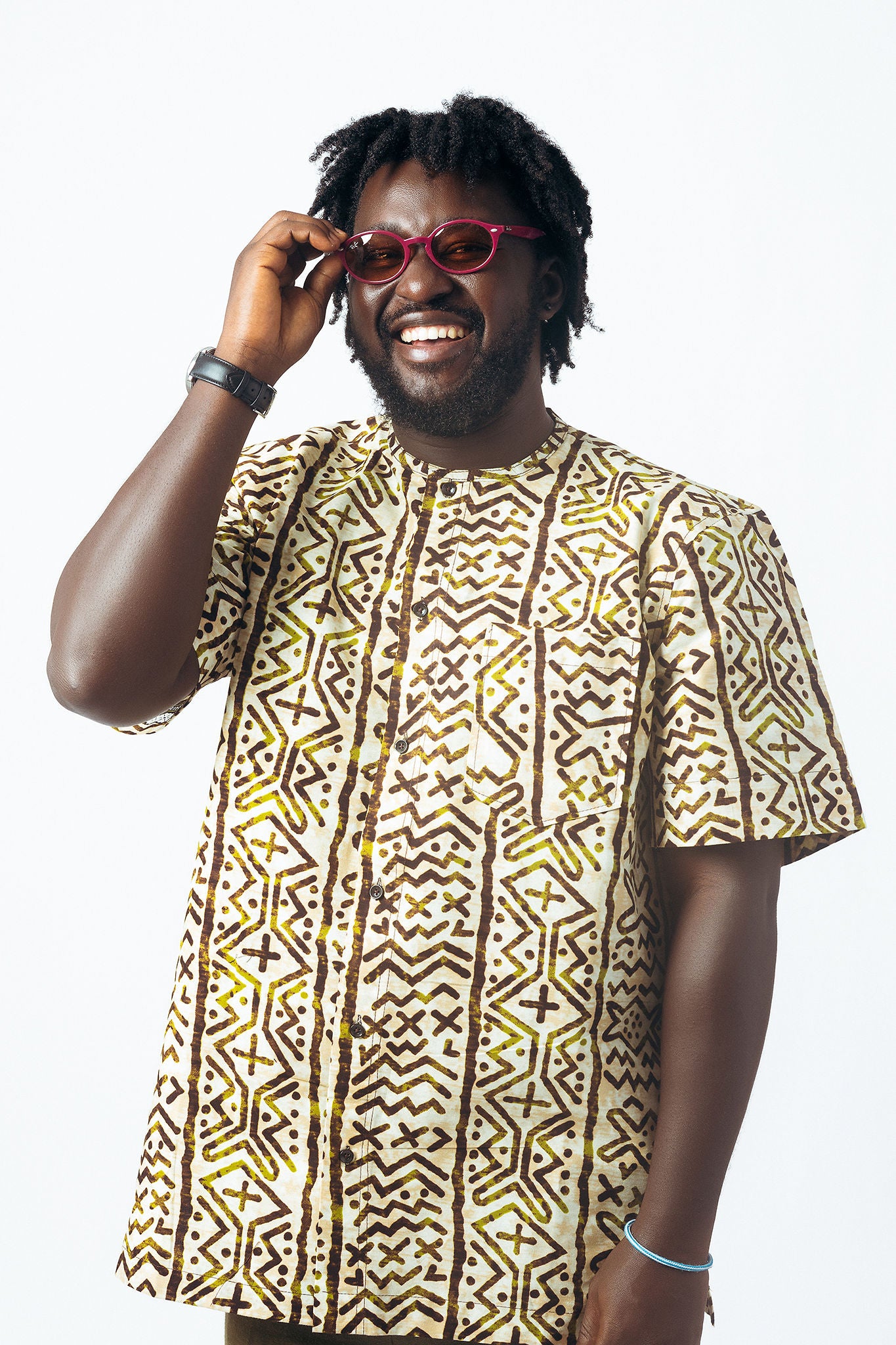 Print Round Neck Button Down