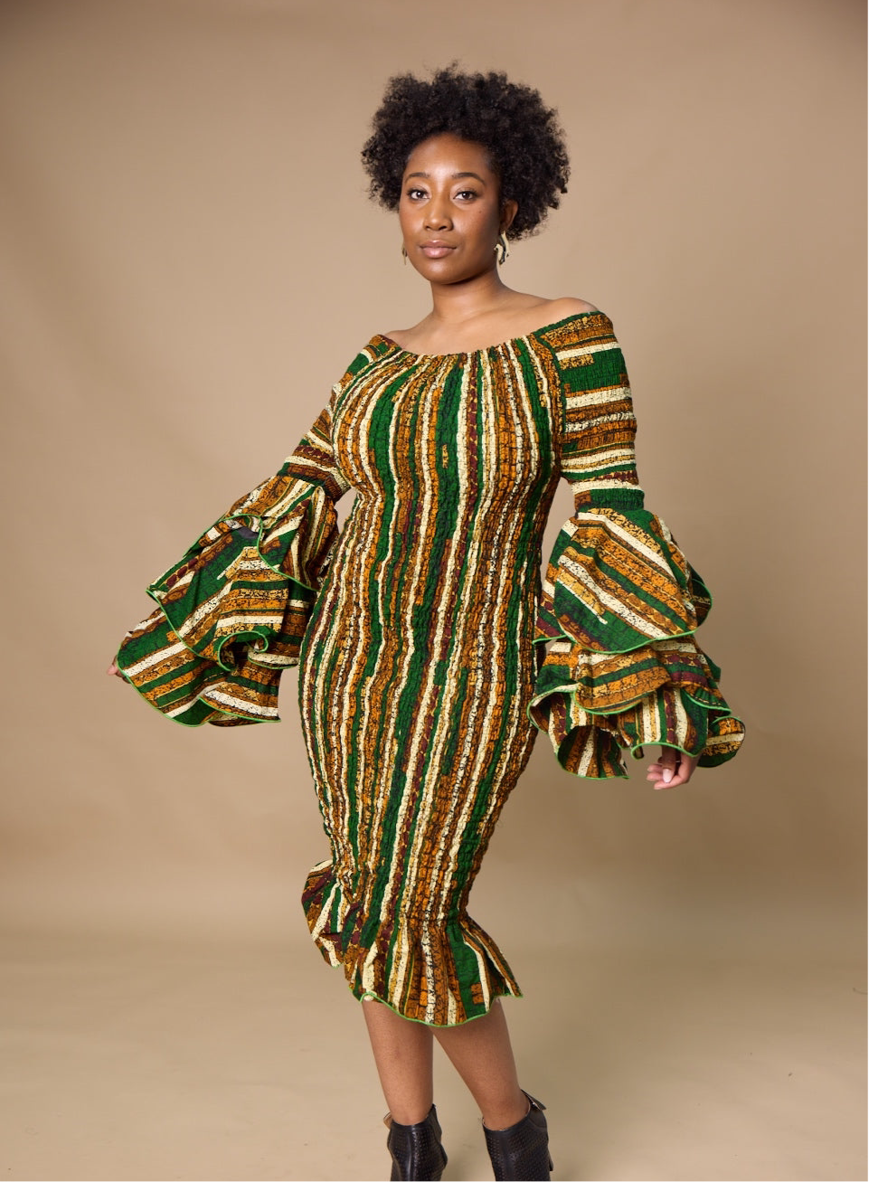 Tiered Sleeve Round Neck Dress