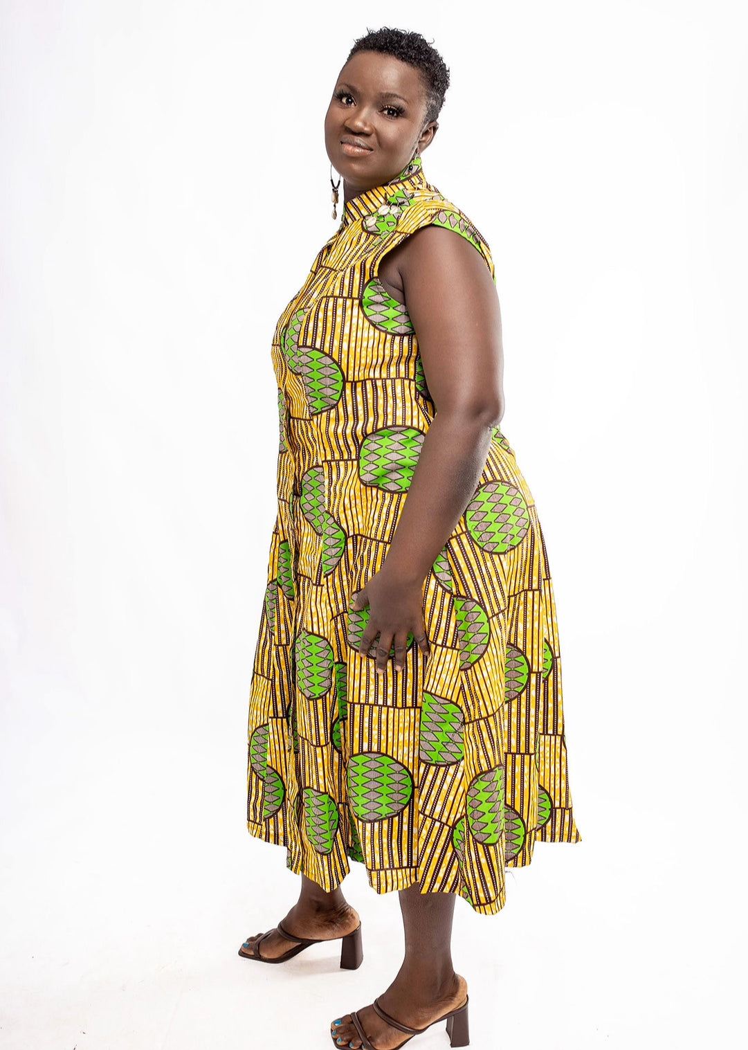 Sleeveless High Collar Button Down Dress / Duster SHORT