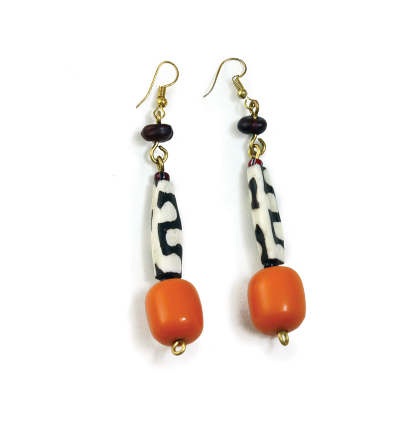 Amber & Bone Dangle Earring