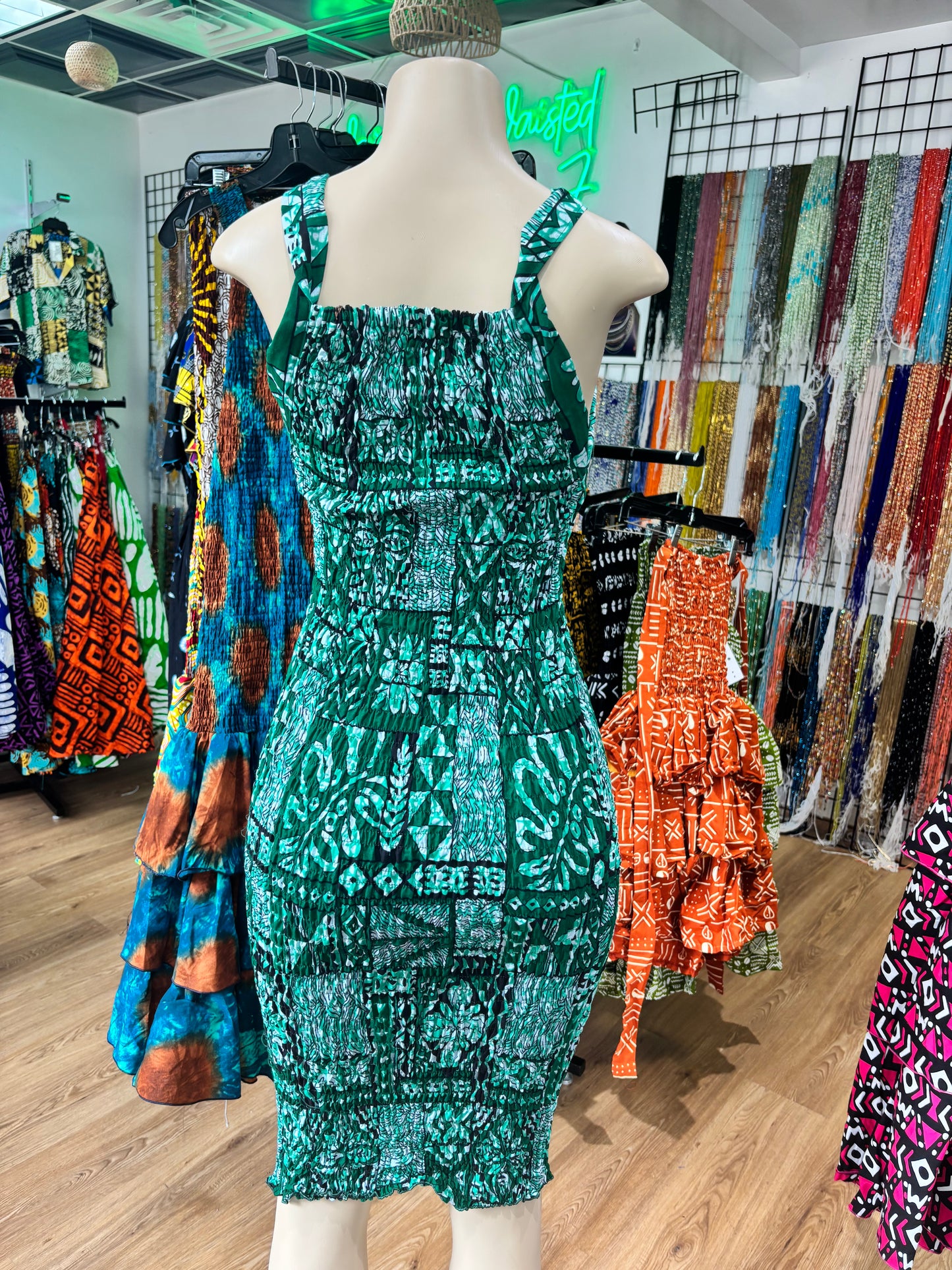 Thin strap dress green
