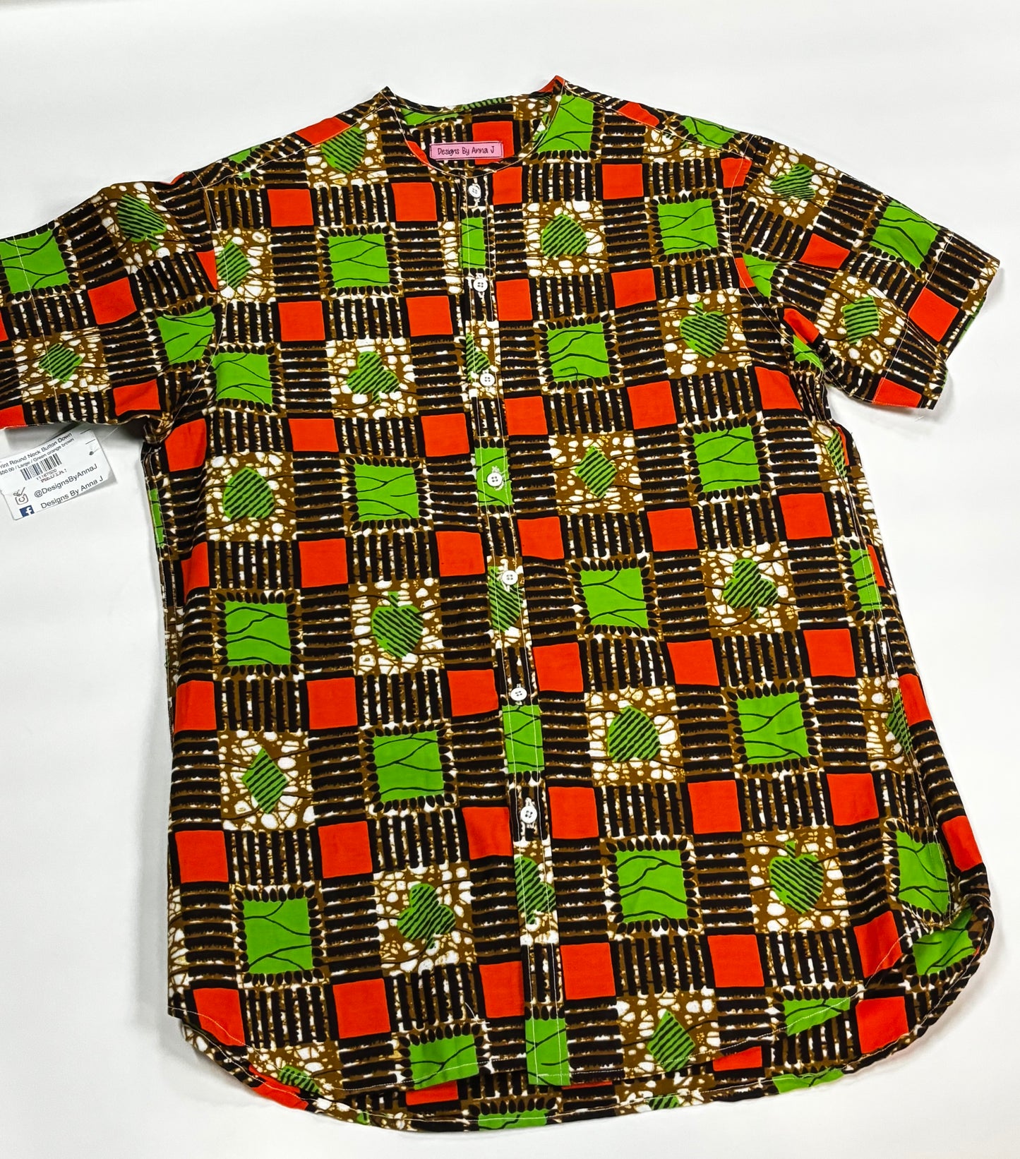 Print Round Neck Button Down