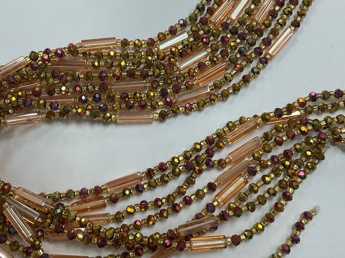 Peach Block Gold Purple Iridescent Waistbeads