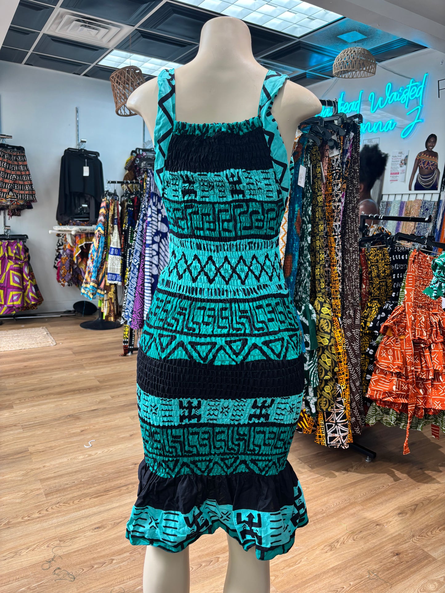 Thin strap mermaid dress black green