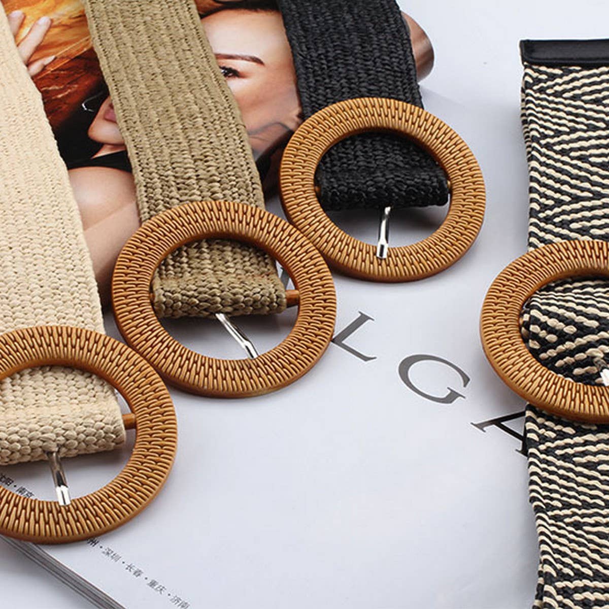 VINTAGE BRAIDED ROUND BUCKLE BELTS : Black