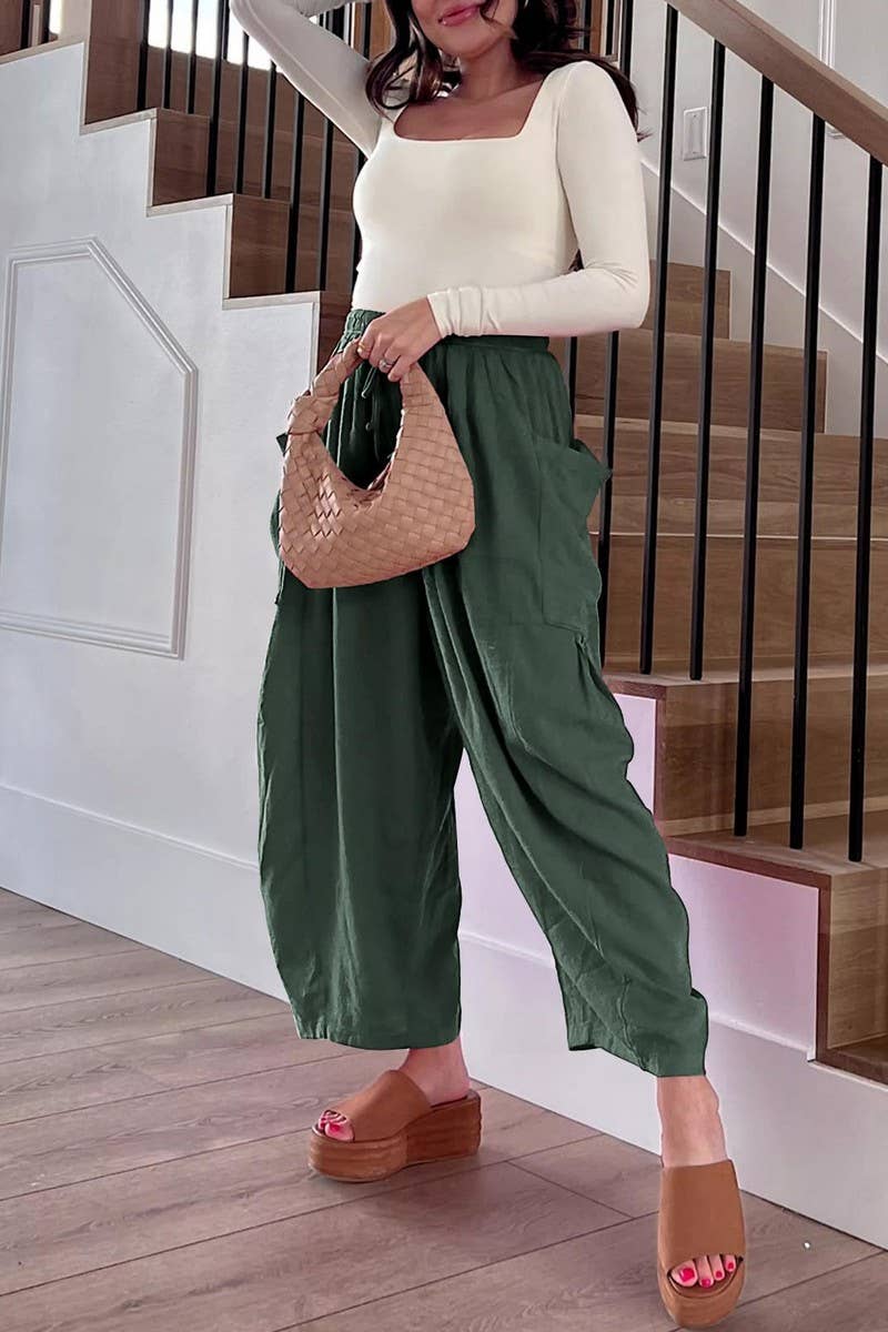 LOOSE CASUAL COTTON AND LINEN TROUSERS