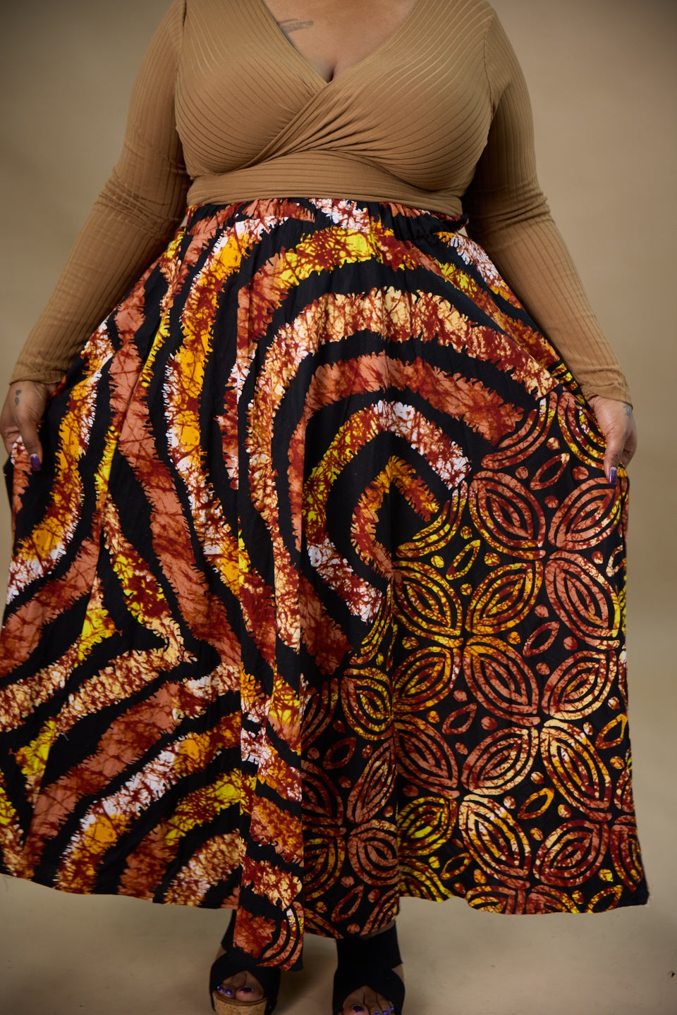 Elastic Waist Long Skirt