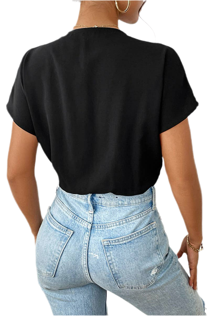 Deep V Neck Short Sleeve Bodysuit