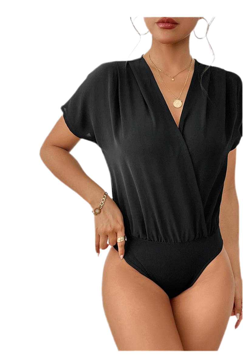 Deep V Neck Short Sleeve Bodysuit - Main Image