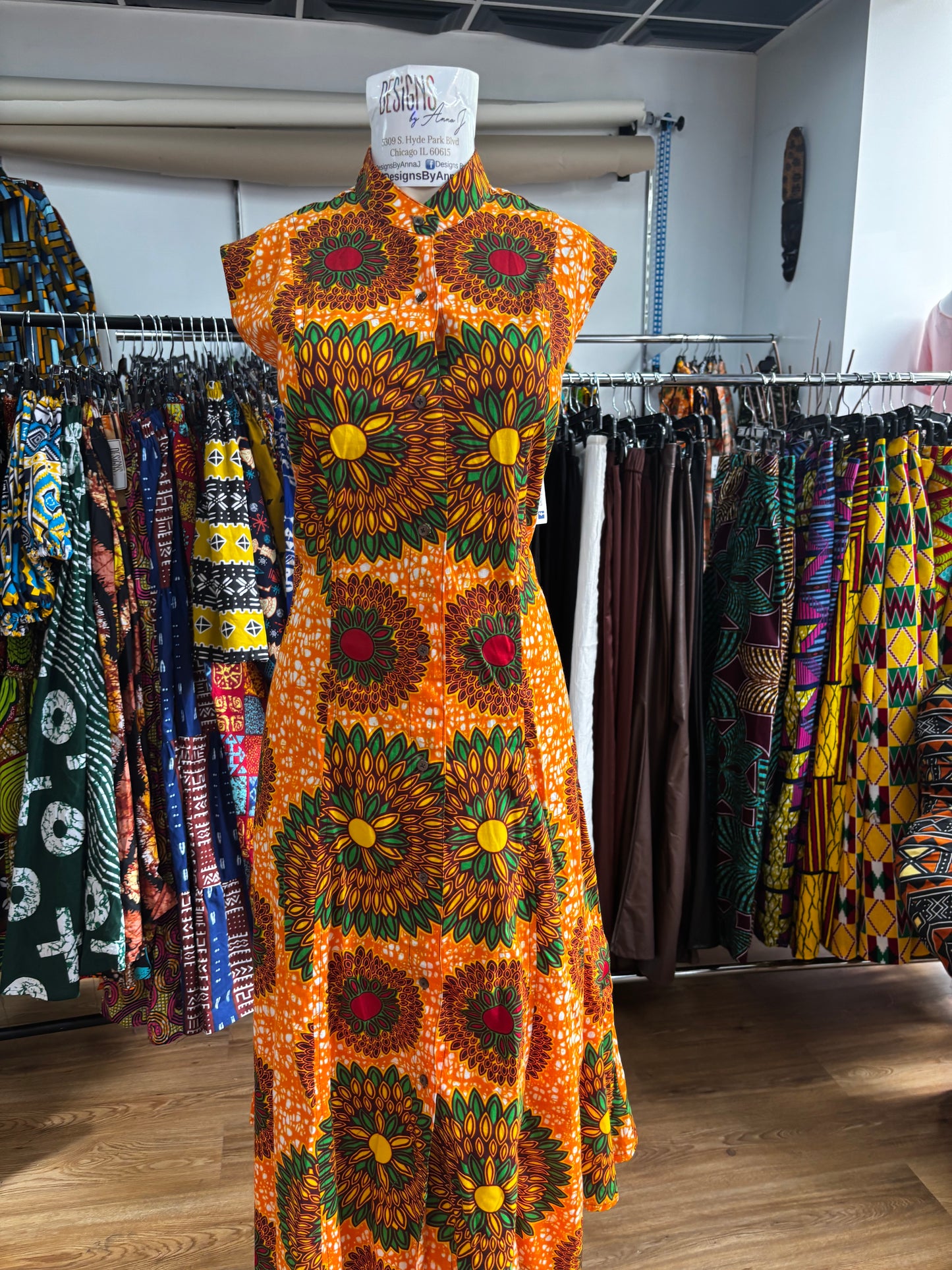 Sleeveless High Collar Button Down Dress / Duster SHORT