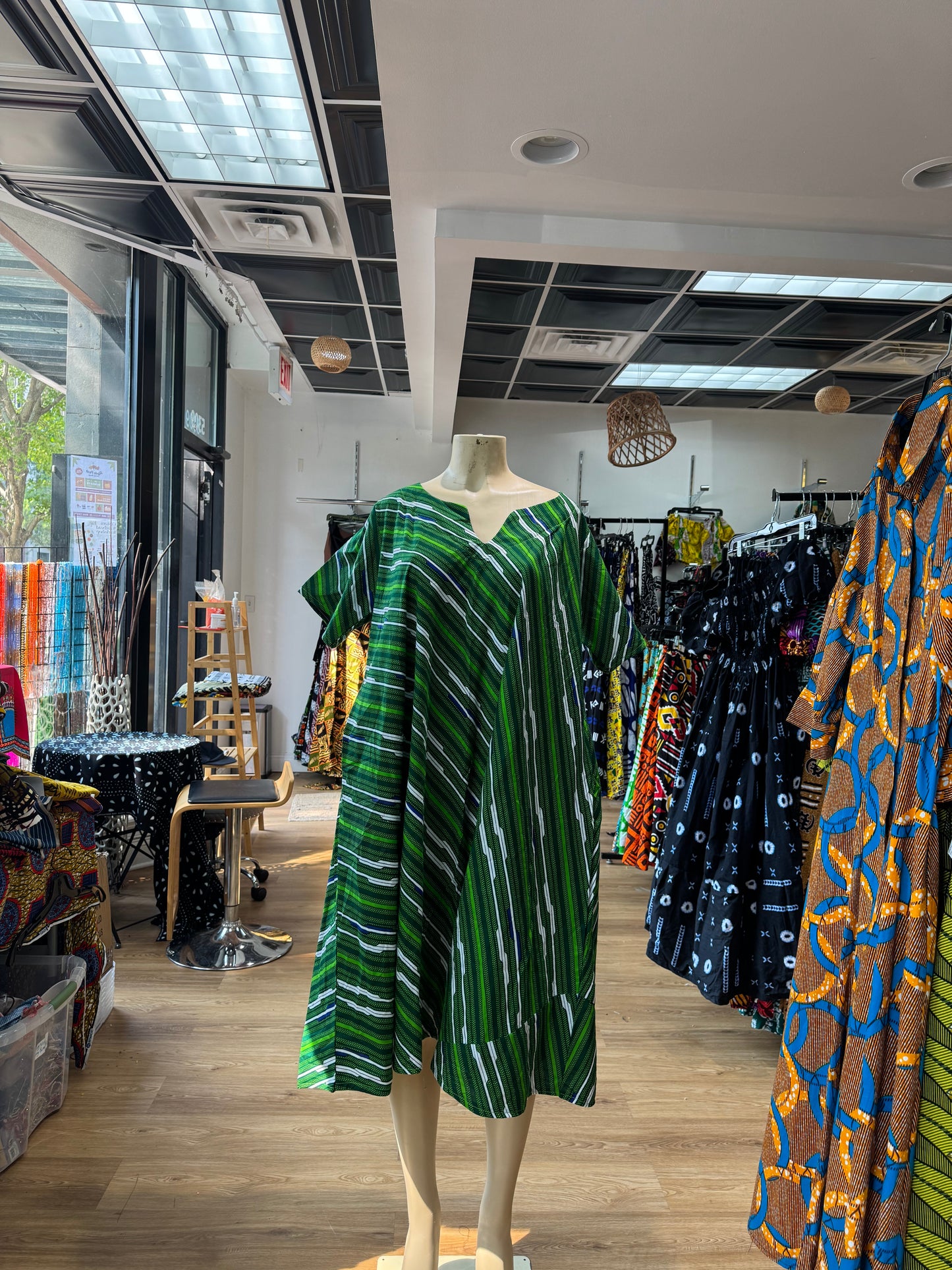 Batwing Dress green and white