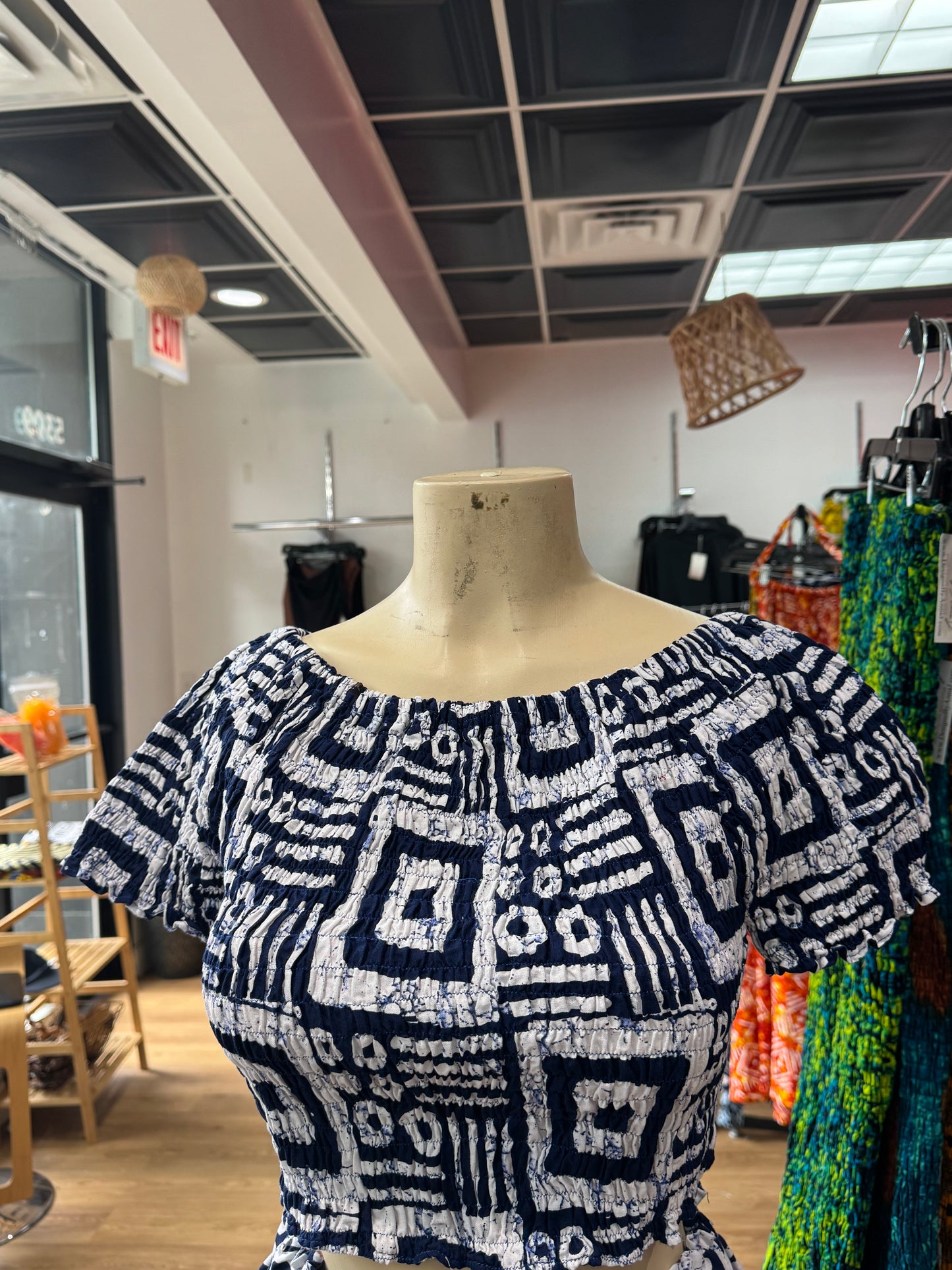 Longsleeve Elastic cropped top blue white