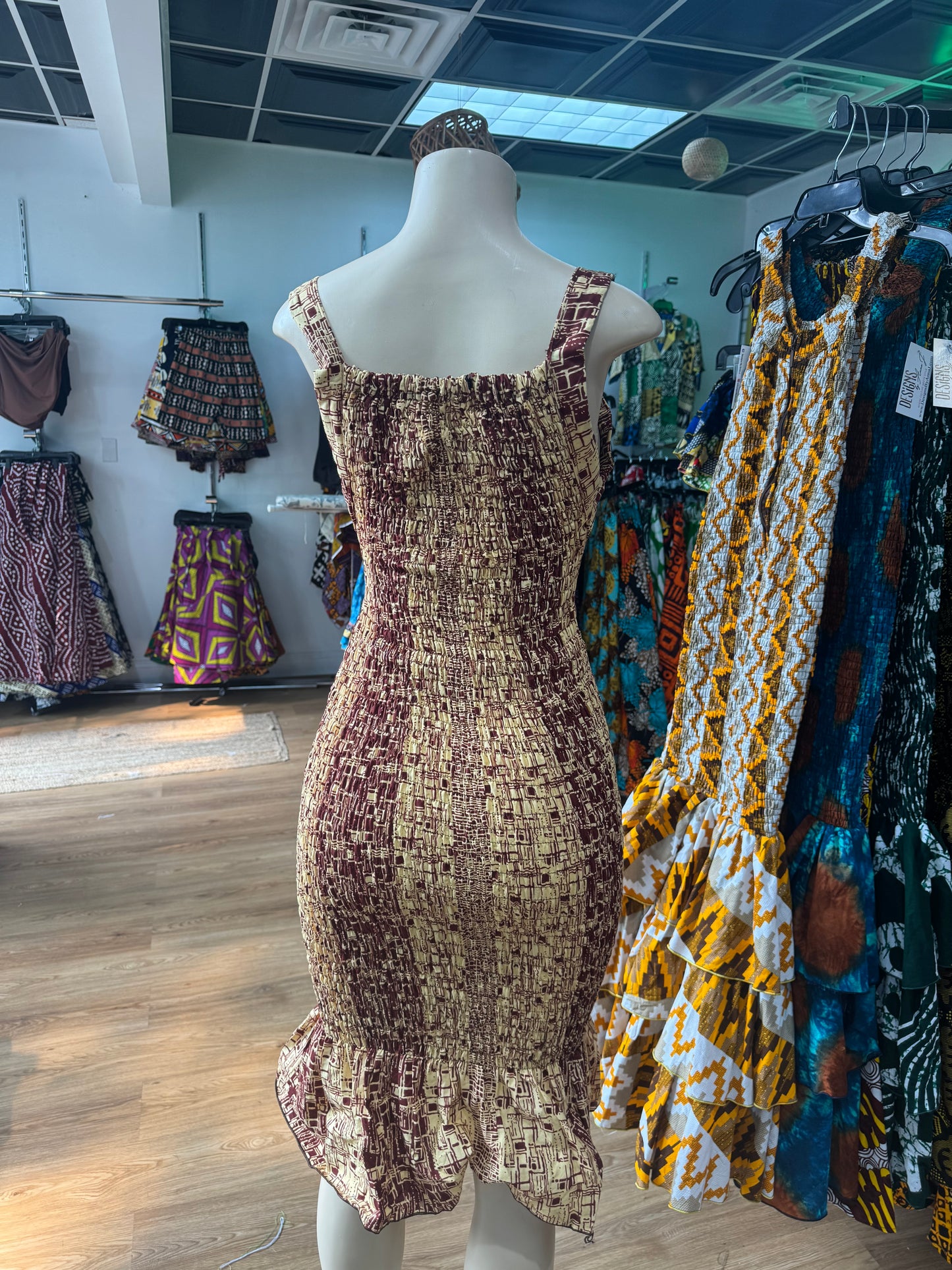Thin strap tube dress brown