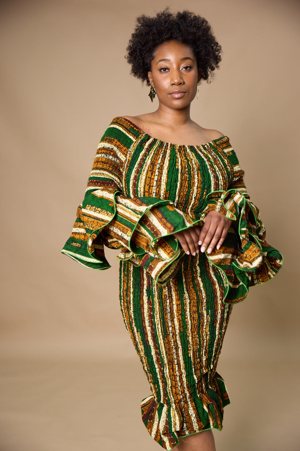 Tiered Sleeve Round Neck Dress