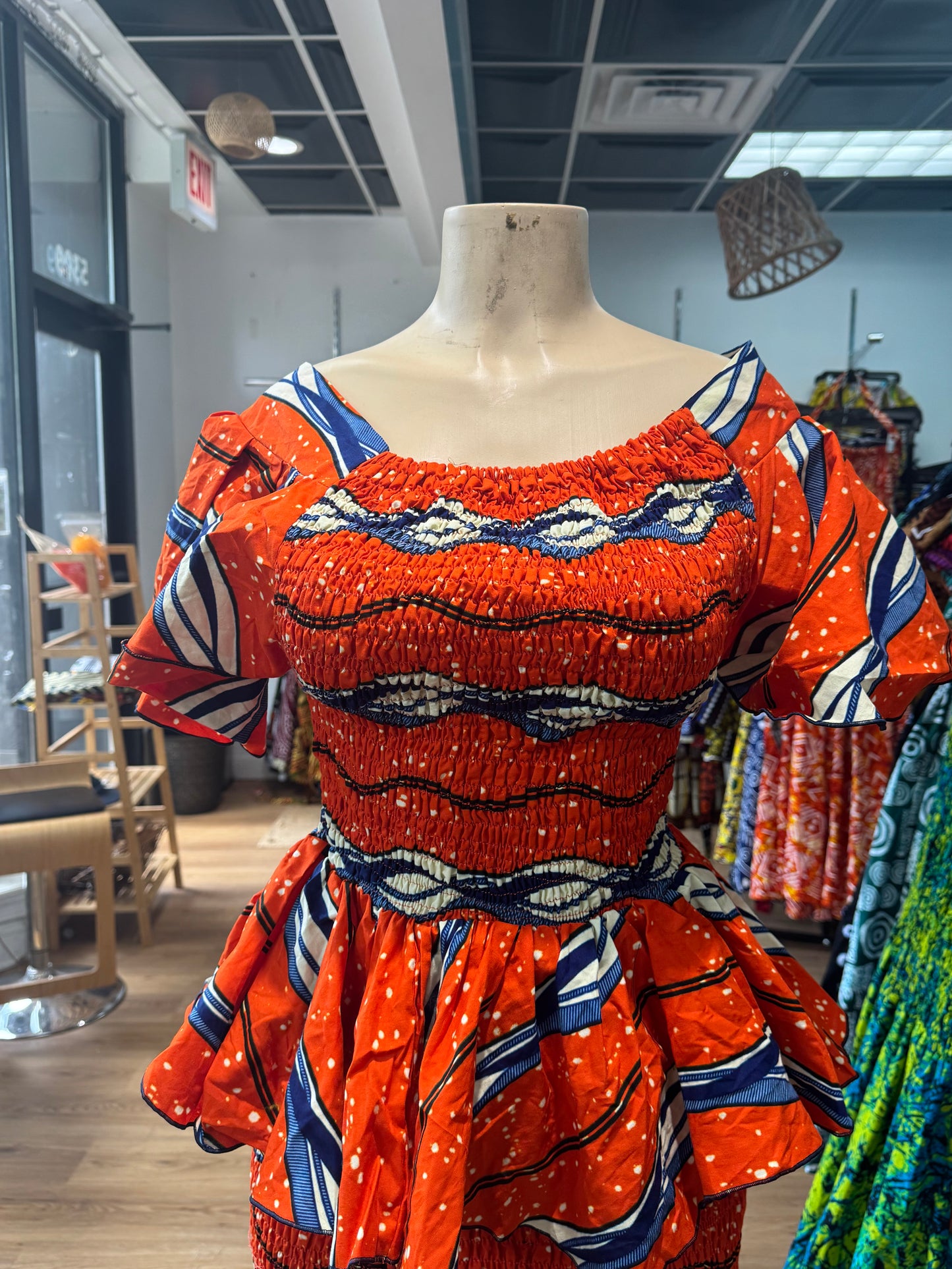 Flara sleeve Elastic top orange and blue (Copy)