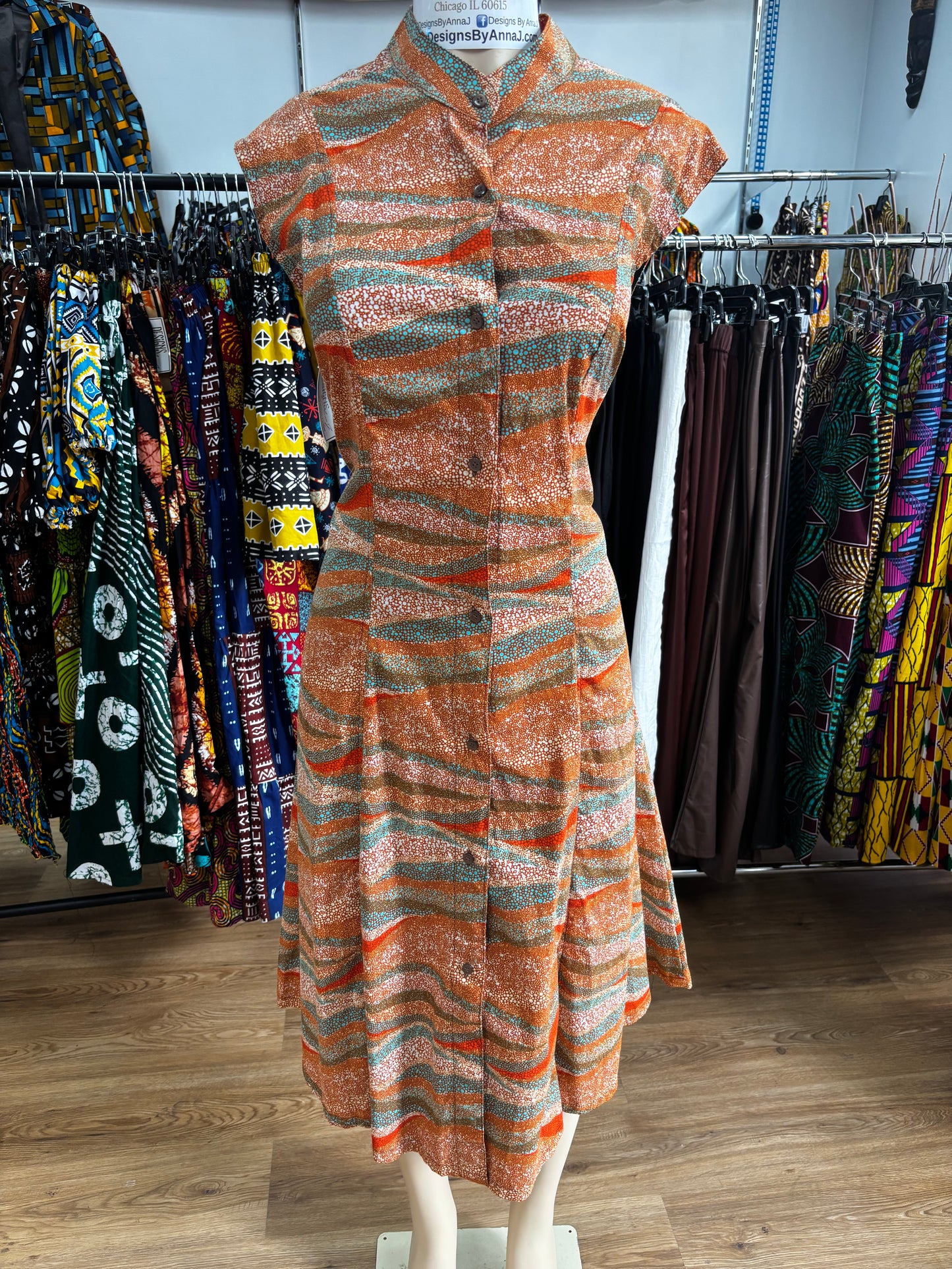 Sleeveless High Collar Button Down Dress / Duster SHORT