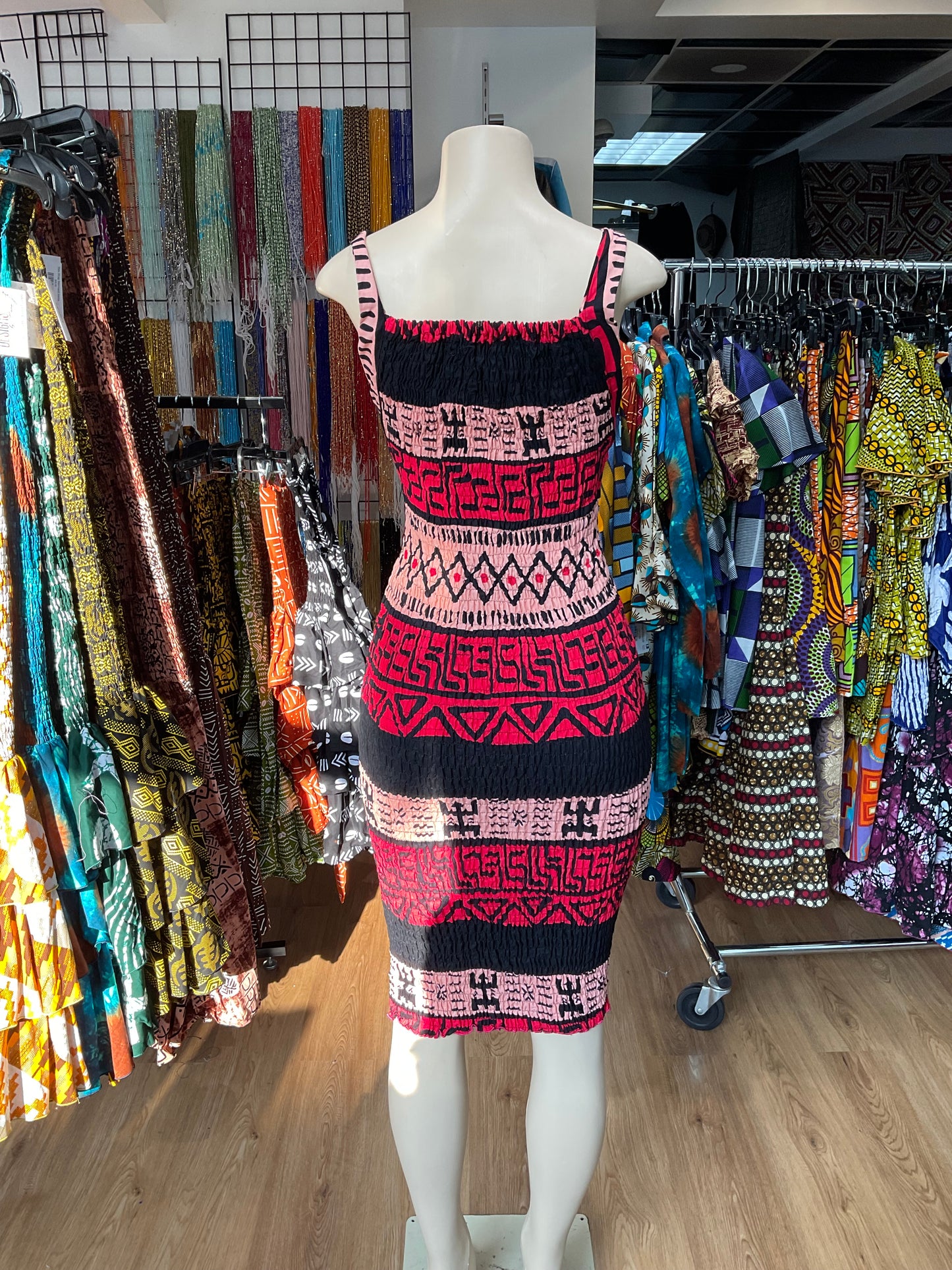 Thin strap dress pink black