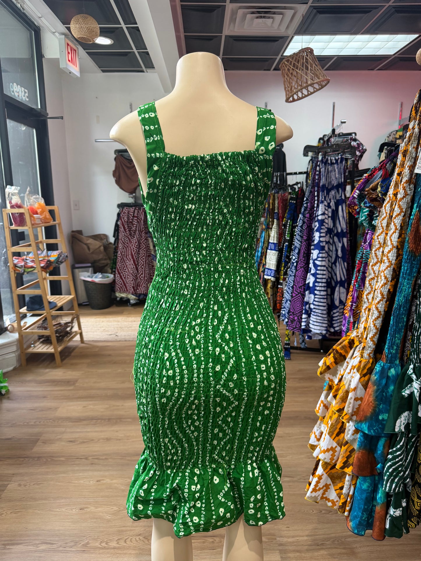 Thin strap mermaid dress green white