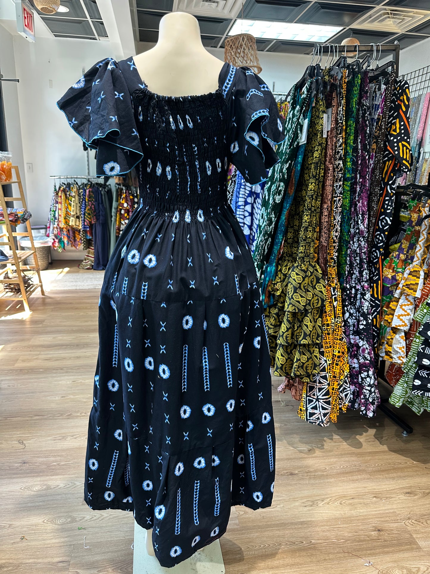 Flare Sleeve Long Dress Indigo