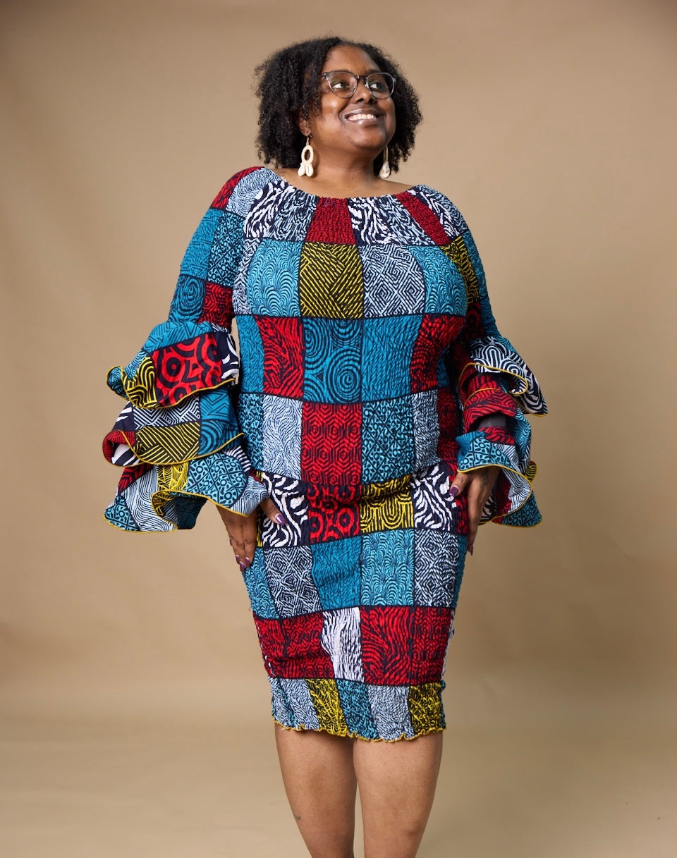 Tiered Sleeve Round Neck Dress