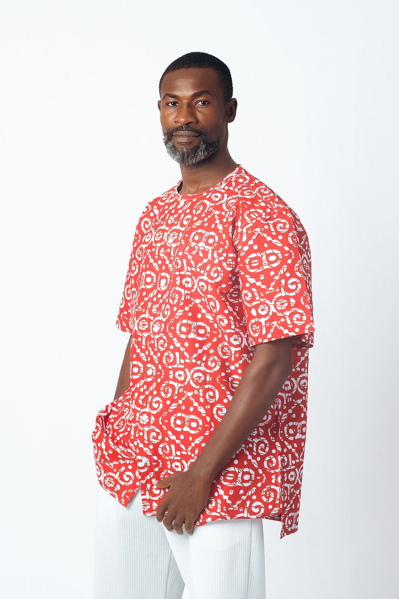Print Round Neck Button Down