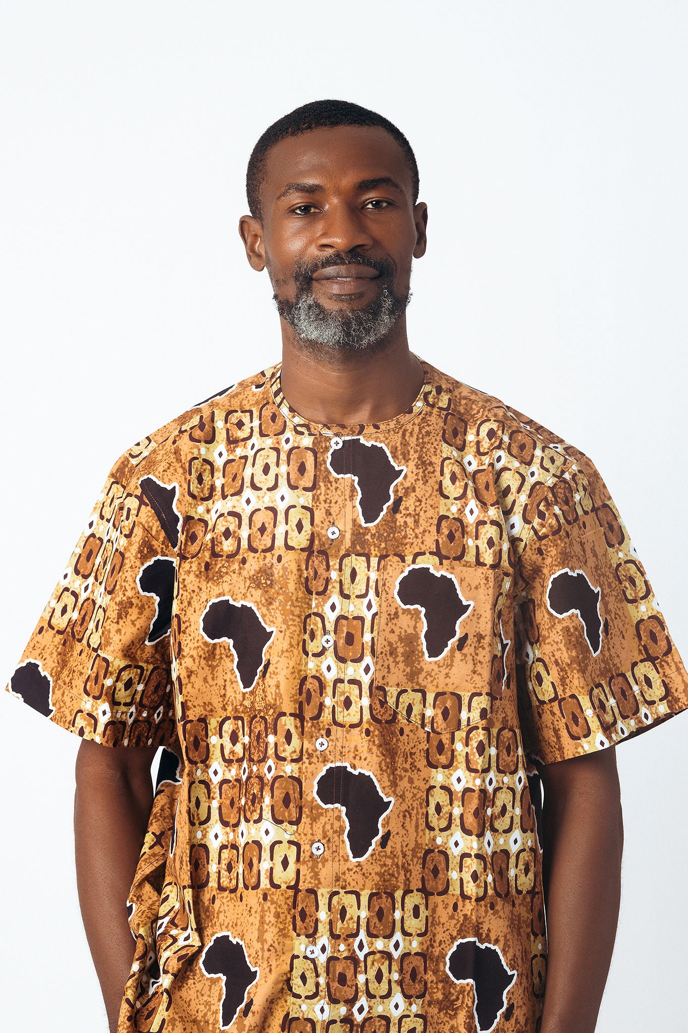 Print Round Neck Button Down