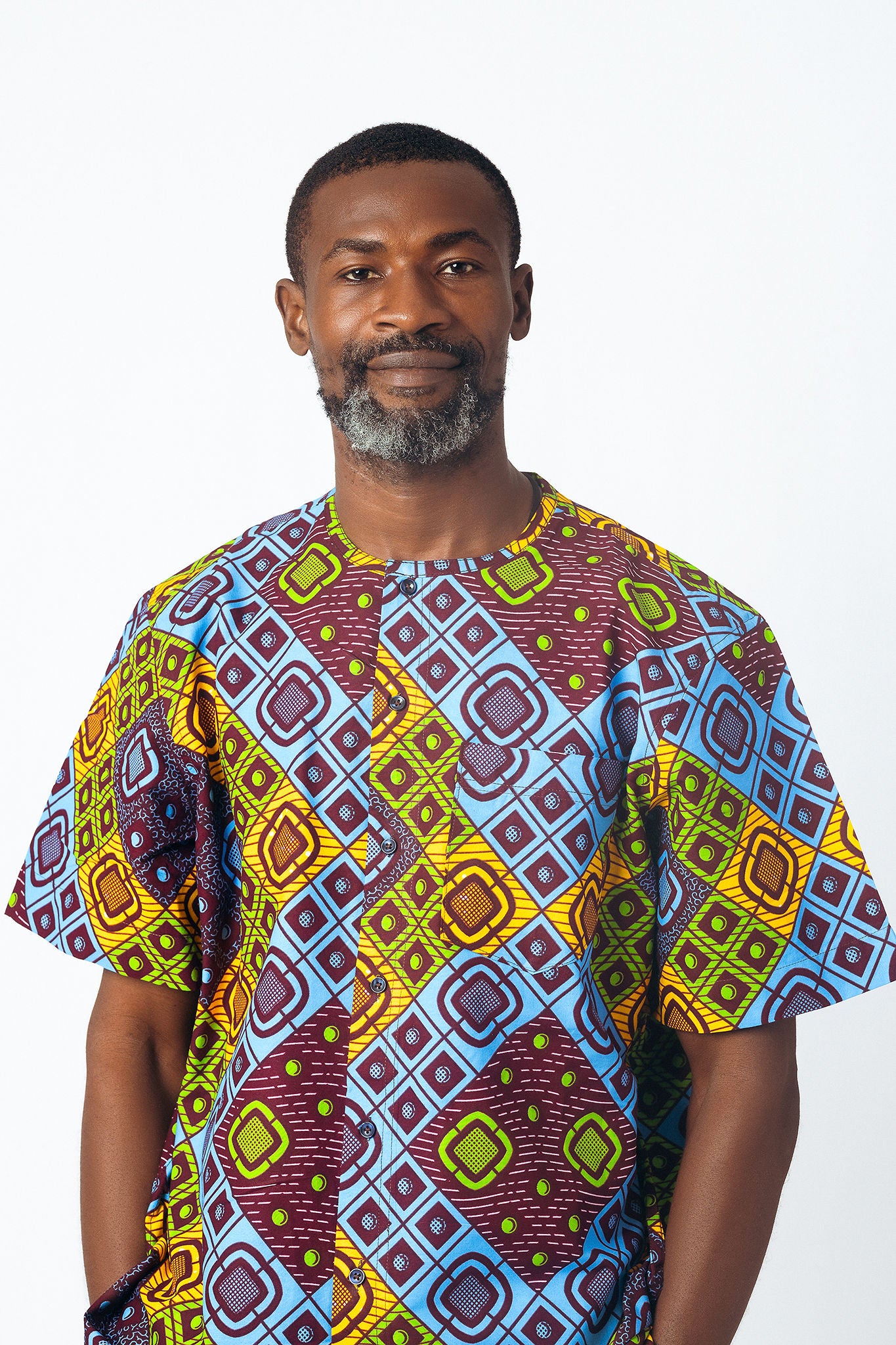 Print Round Neck Button Down