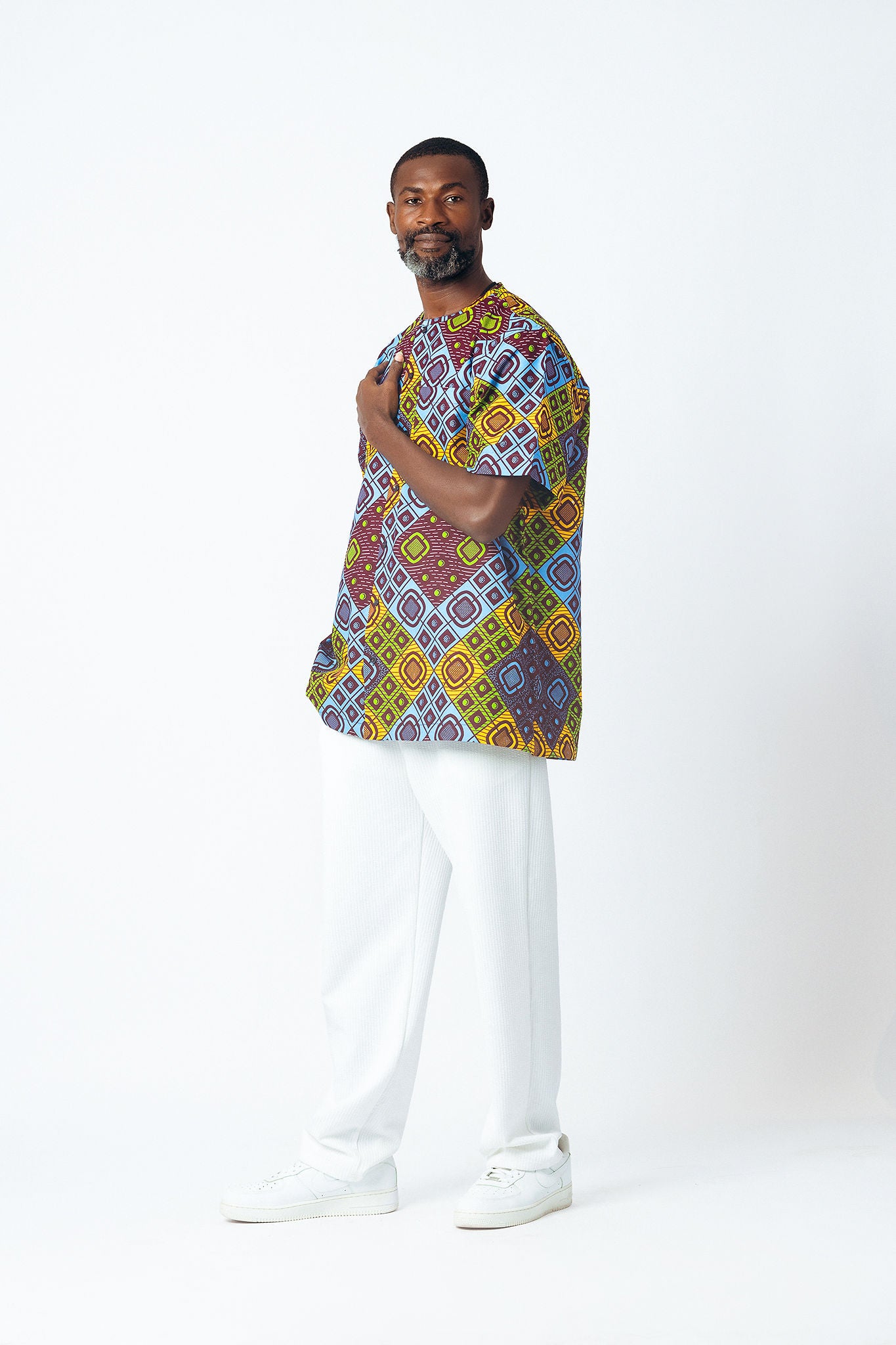 Print Round Neck Button Down