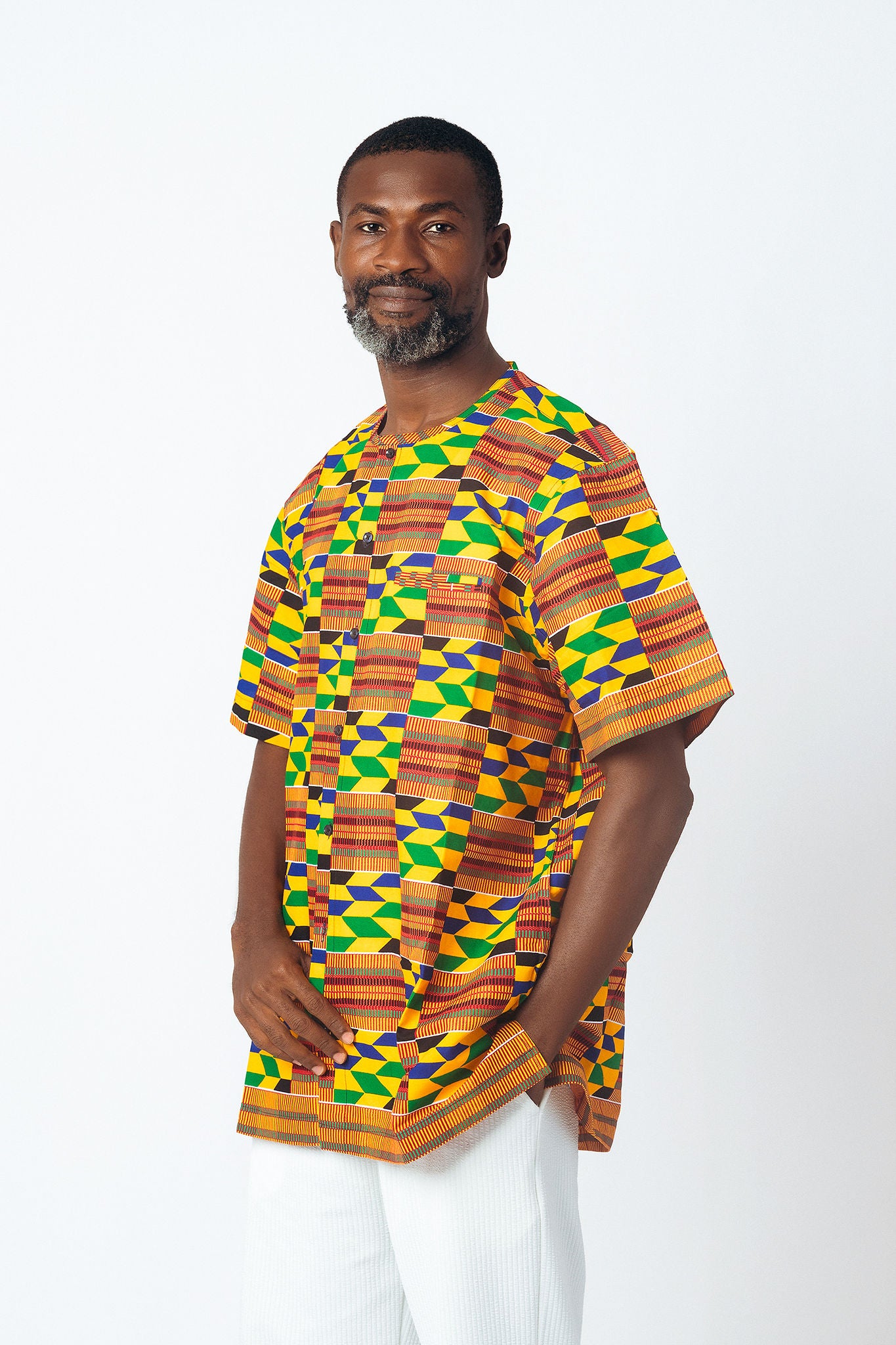 Print Round Neck Button Down