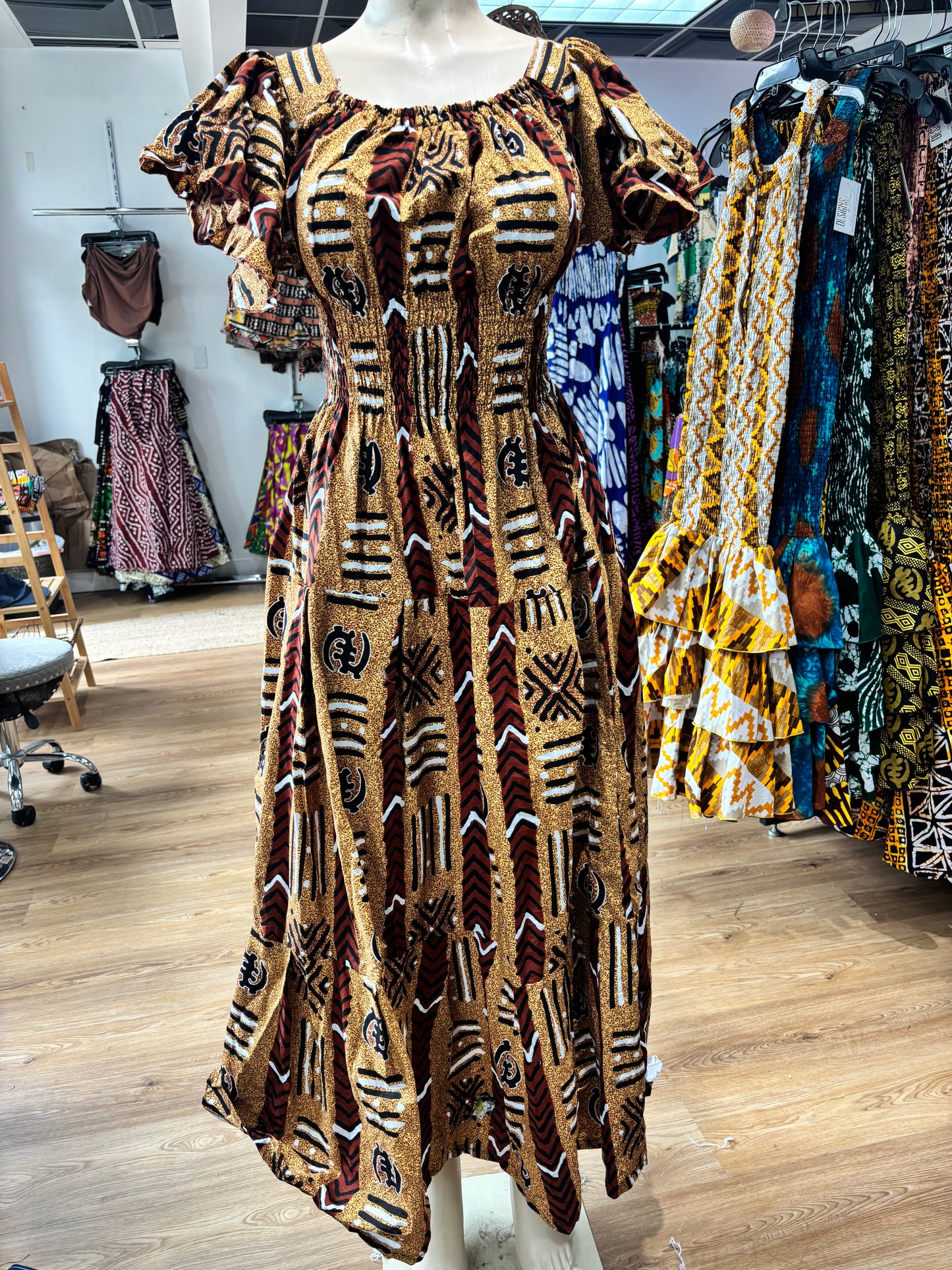 Flare Sleeve Long Dress brown