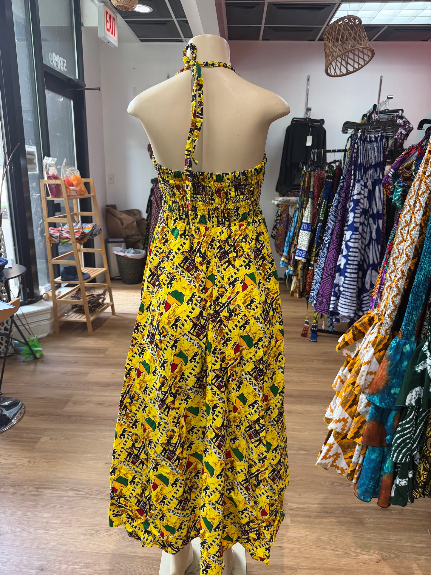 Halter Backless Flare Dress Yellow