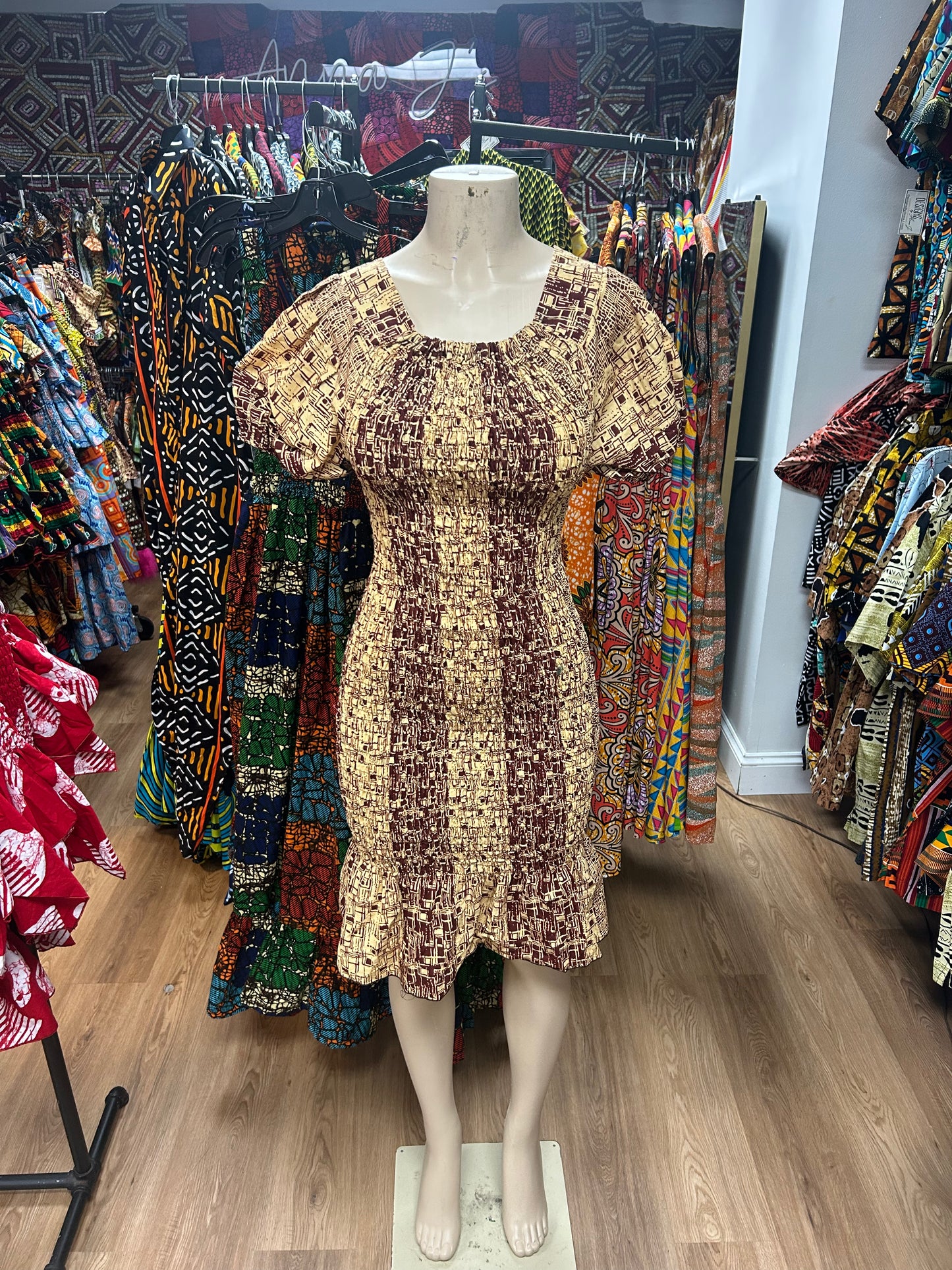Short Sleeve Mermaid Dress tan brown