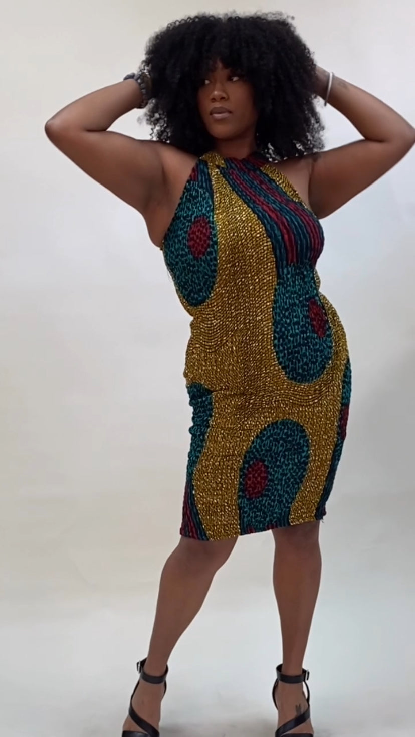 High Neck Elastic Zip Dress