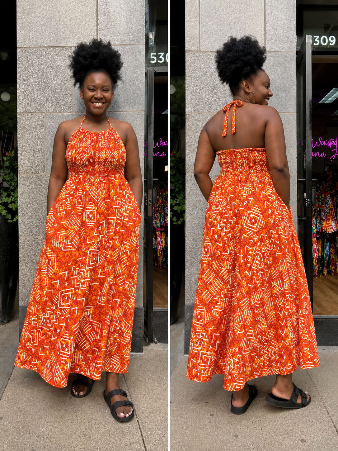 Halter Backless Flare Dress orange