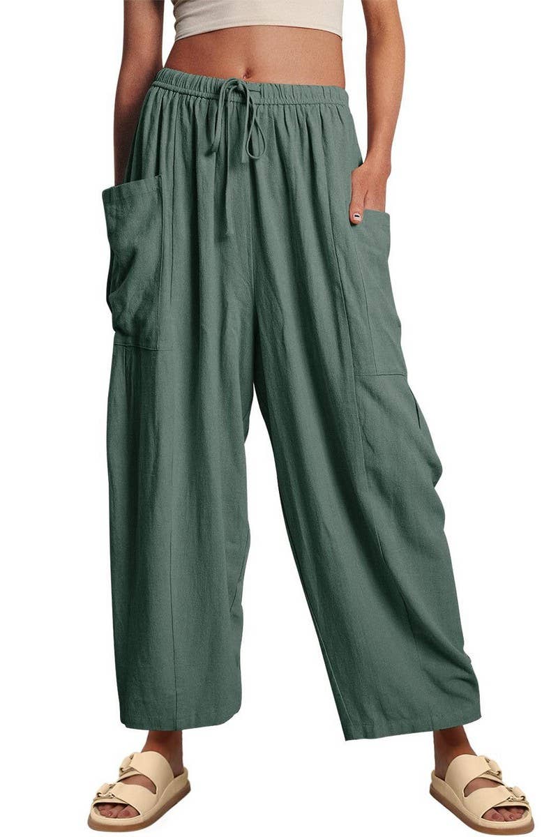 LOOSE CASUAL COTTON AND LINEN TROUSERS