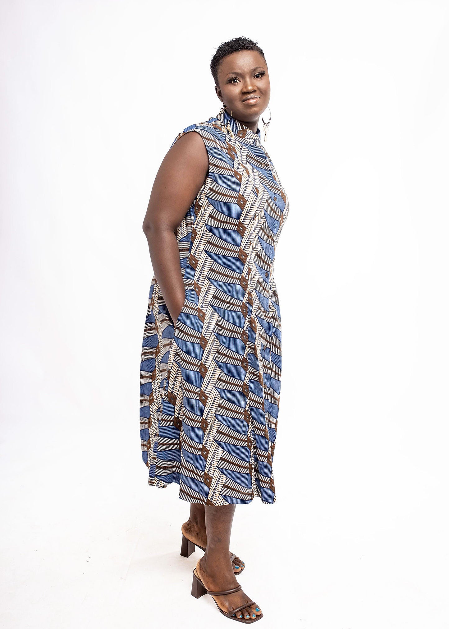 Sleeveless High Collar Button Down Dress / Duster SHORT