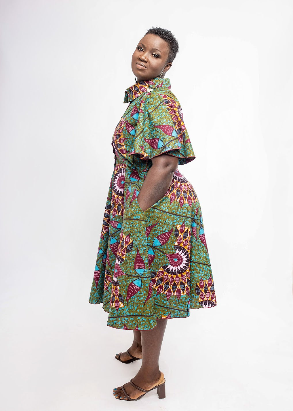 Flare Sleeve Circle Skirt Dress