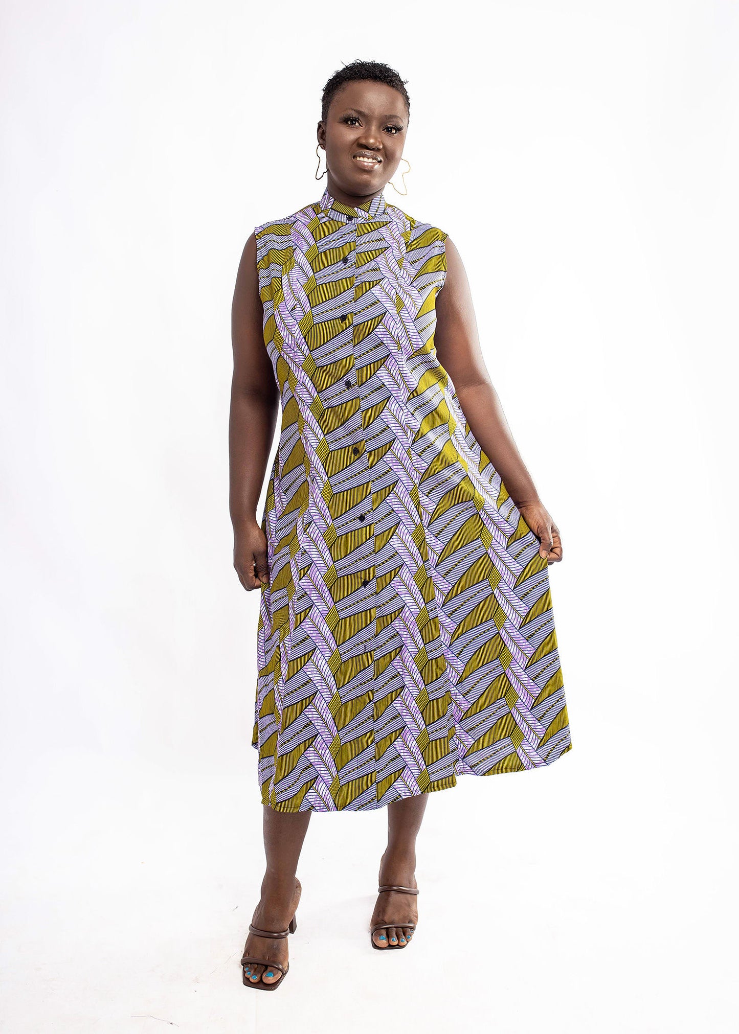 Sleeveless High Collar Button Down Dress / Duster SHORT