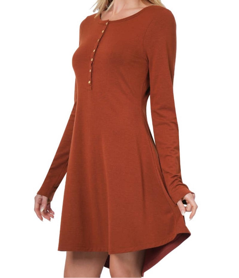 Long Sleeve Button Neck Dress