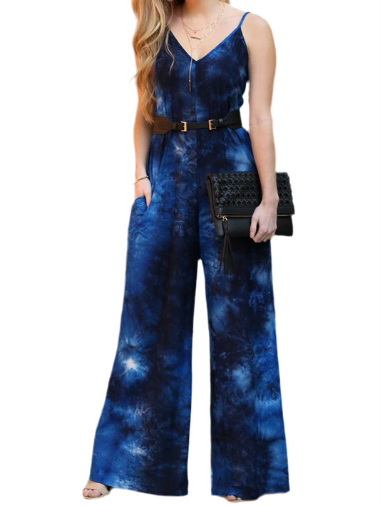 LOOSE FIT SPAGHETTI STRAP JUMPSUIT: NAVYTIEDYE