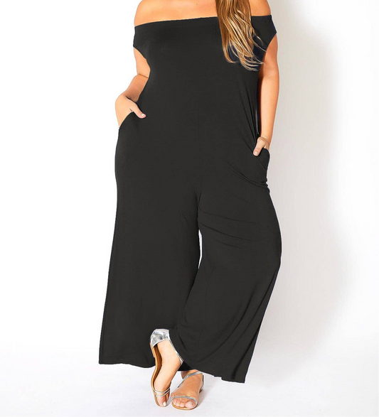 Plus Size Off Shoulder Wide Leg Jumpsuit