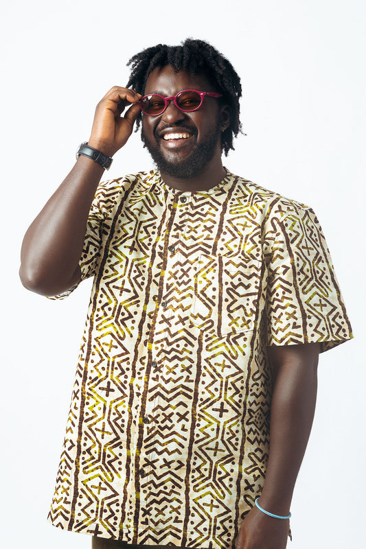 Print Round Neck Button Down