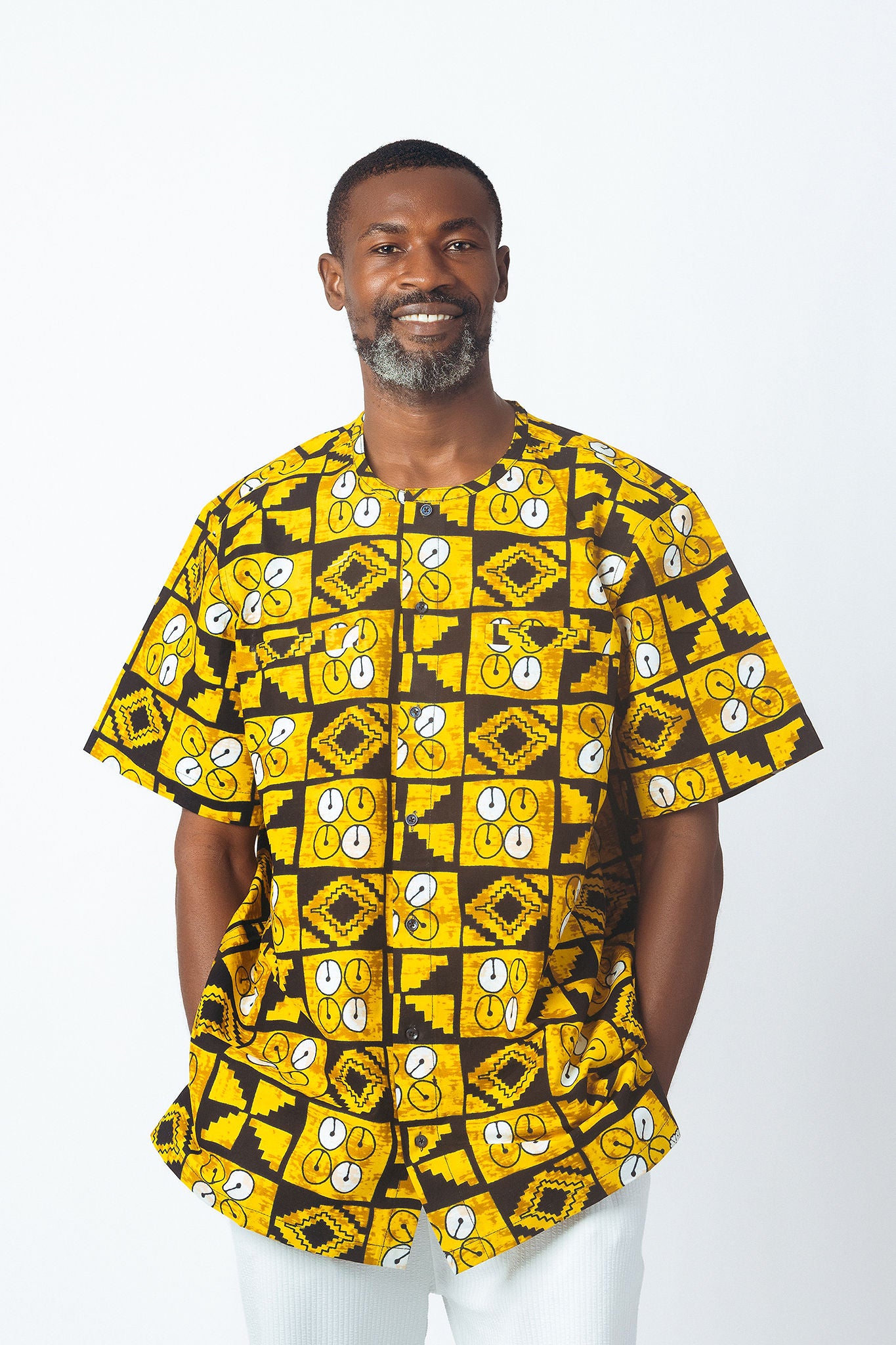 Print Round Neck Button Down