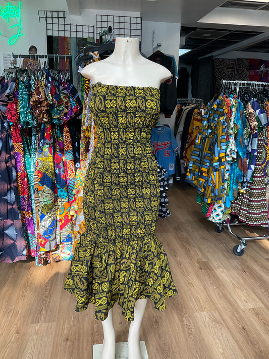 Sleeveless tube dress yellow black