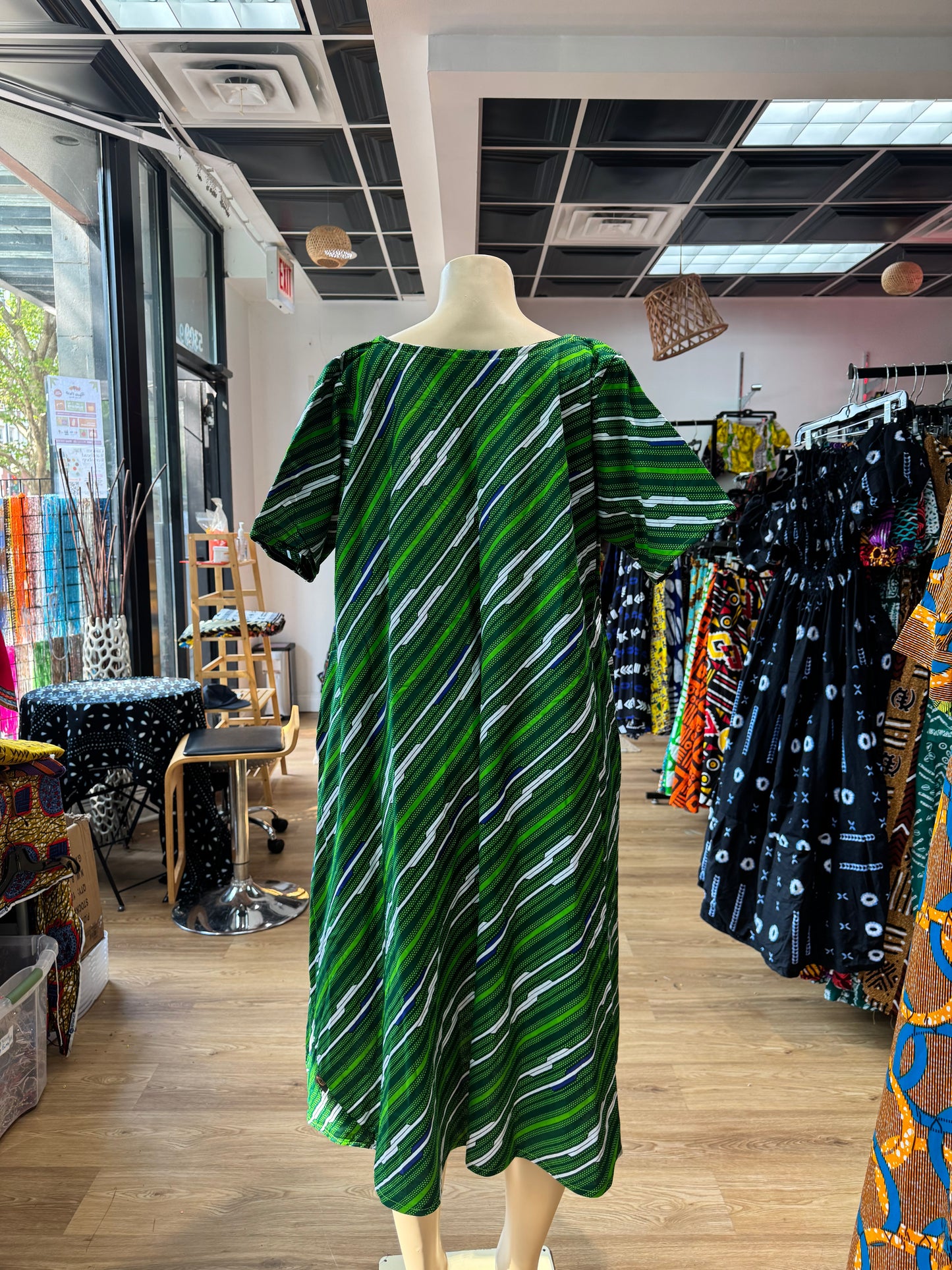 Batwing Dress green and white