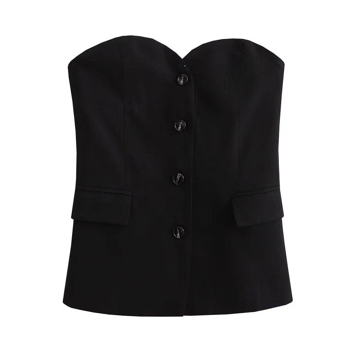 Strapless Button Close-Fitting Top