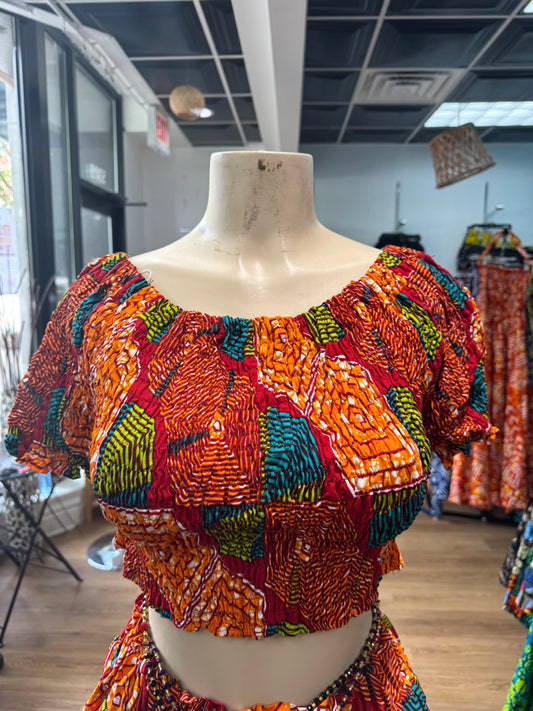 Elastic cropped top orange green